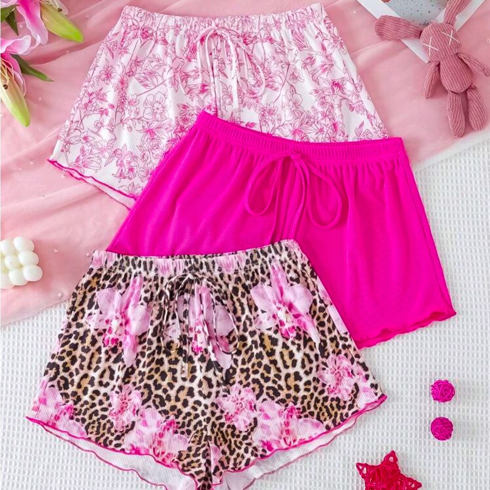 Women's Pink and Leopard Print Sleep Shorts Set